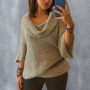 2010s Calvin Klein Chunky Knit Wool Blend Off-Shoulder Slouchy Cozy Sweater L